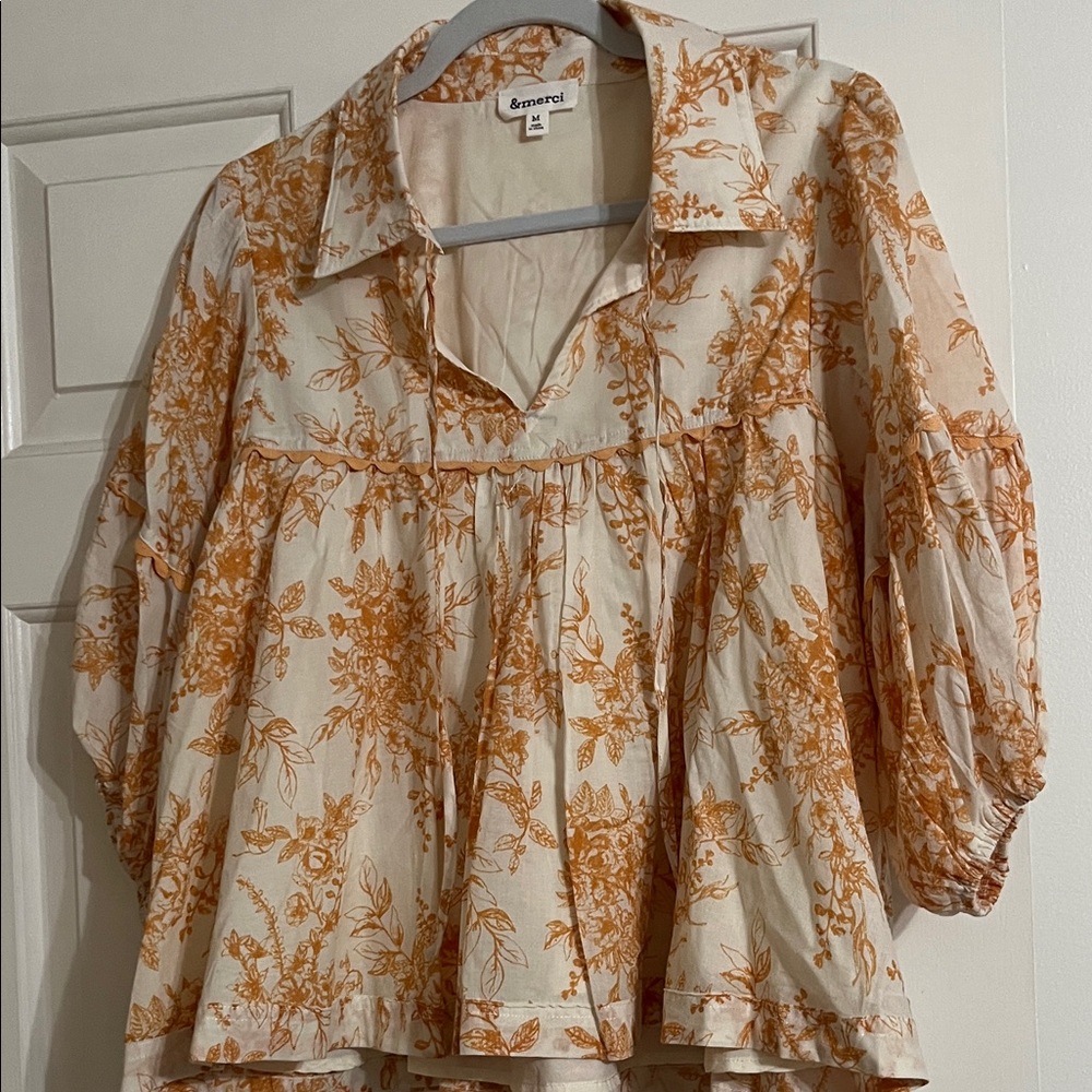 Emerson Women's Floral Blouse in Cream and Orange
